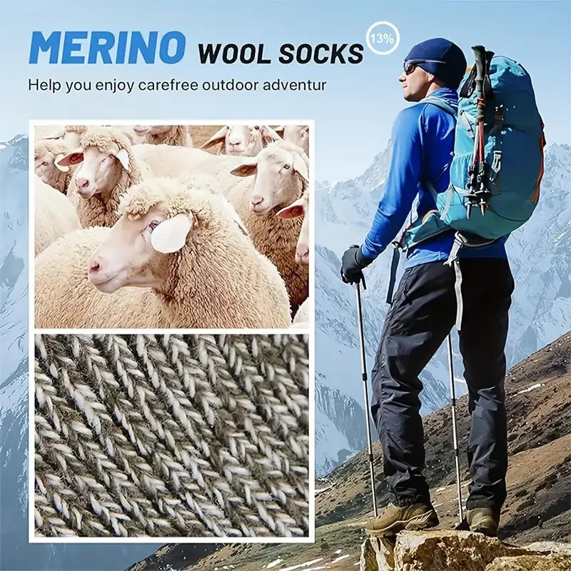 5 Pairs Merino Wool Socks for Men, Super Thick Hiking Socks Thermal Socks for Cold Weather