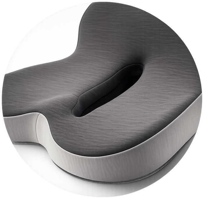 Das Thermira Sitzkissen von oben – die ergonomische U-Aussparung für das Steißbein
